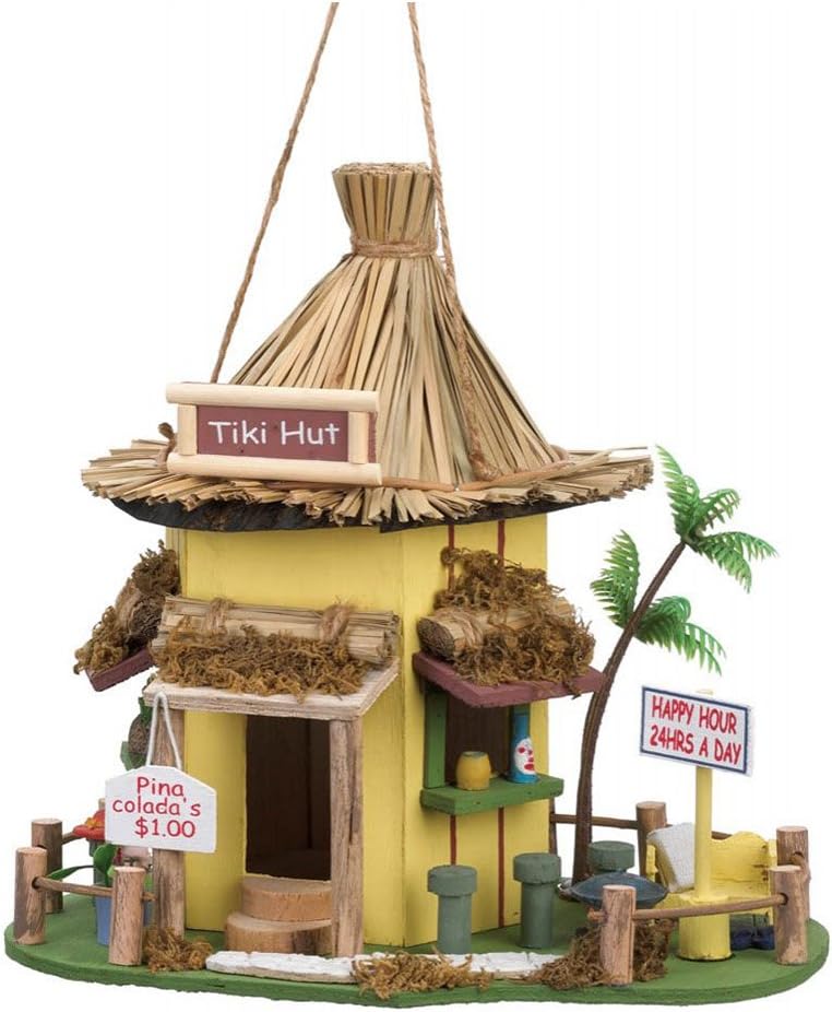 Backyard Garden Hanging Decorative Hawaiian Hut Style Tiki Wood Birdhouse