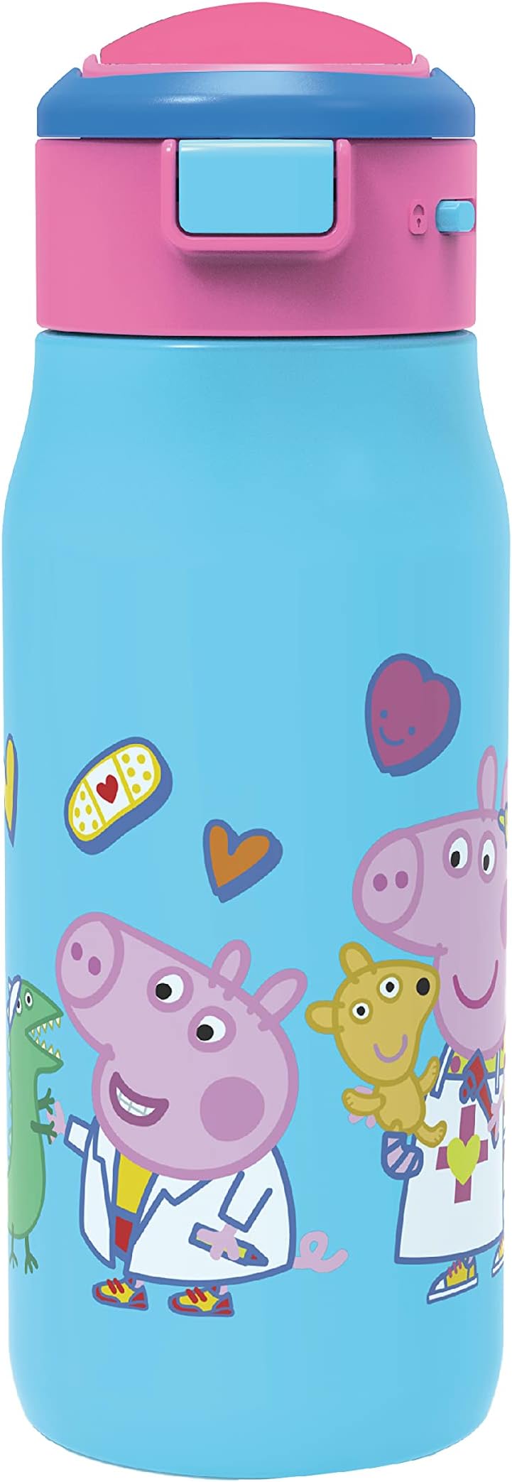 Zak DesignsPeppa Pig Double-Wall Vacuum Insulated, Stainless Steel Kids Water Bottle with Flip-Up Straw Spout and Locking Spout Cover, Durable Cup for Sports or Travel (13.5 oz, 18/8 SS)