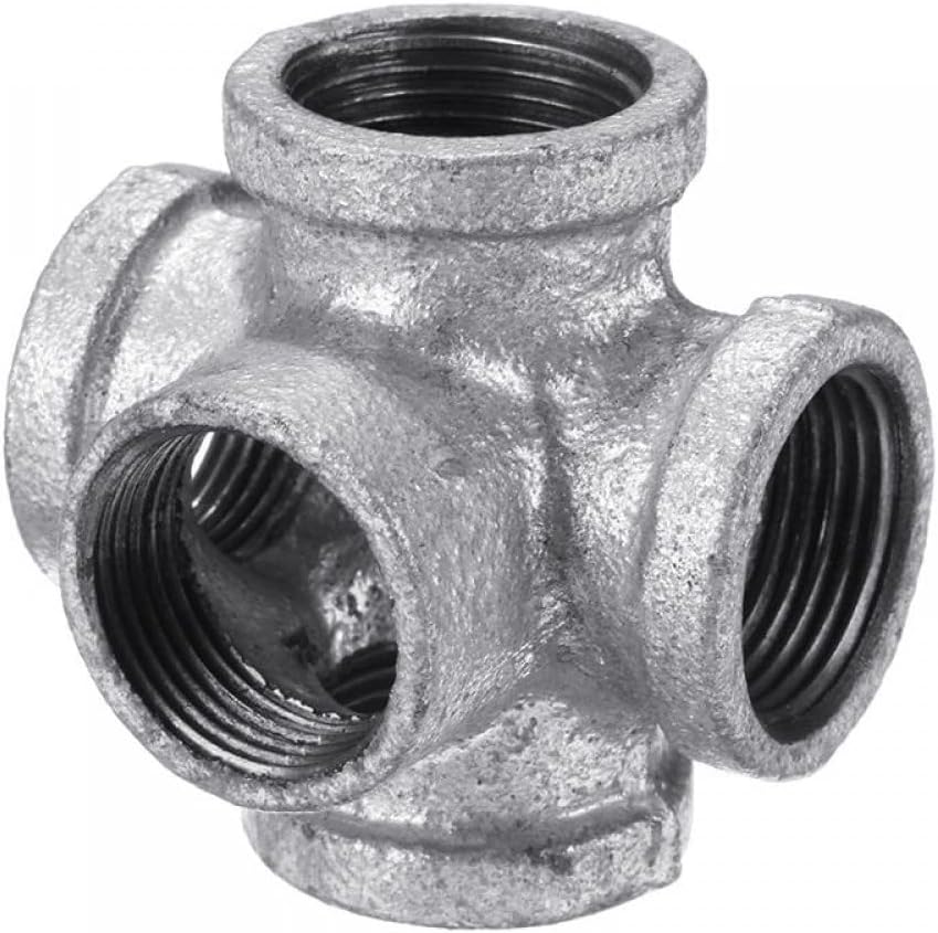 5 Way Pipe Fitting Malleable Iron Galvanized Outlet Cross Female Tube Connector (3/4Inch)
