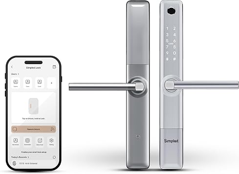 Simpled SF-SPS Weatherproof SlimSeries Smart Lock Touch, 7-in-1, Fingerprint Keyless Security Entry Door Lock, Bluetooth Electronic Deadbolt, Smartphone Access - Designed for The UK Weather, Bright