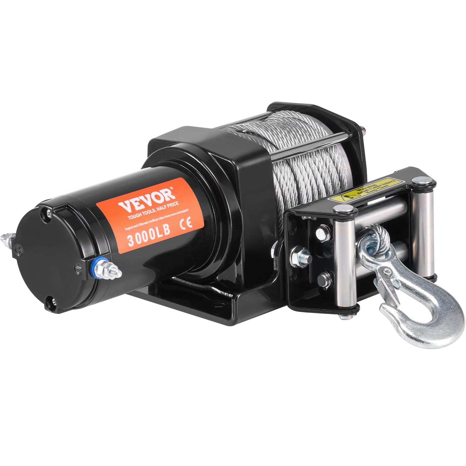 VEVOR Wciągarka ATV, elektryczna wciągarka 1,360 kg, 12 V, mała wciągarka ATV UTV, ze stalową rolką linową 3/40.6 cm x 12 m, przewodowy pilot zdalnego sterowania, wodoodporność IP55, do holowania