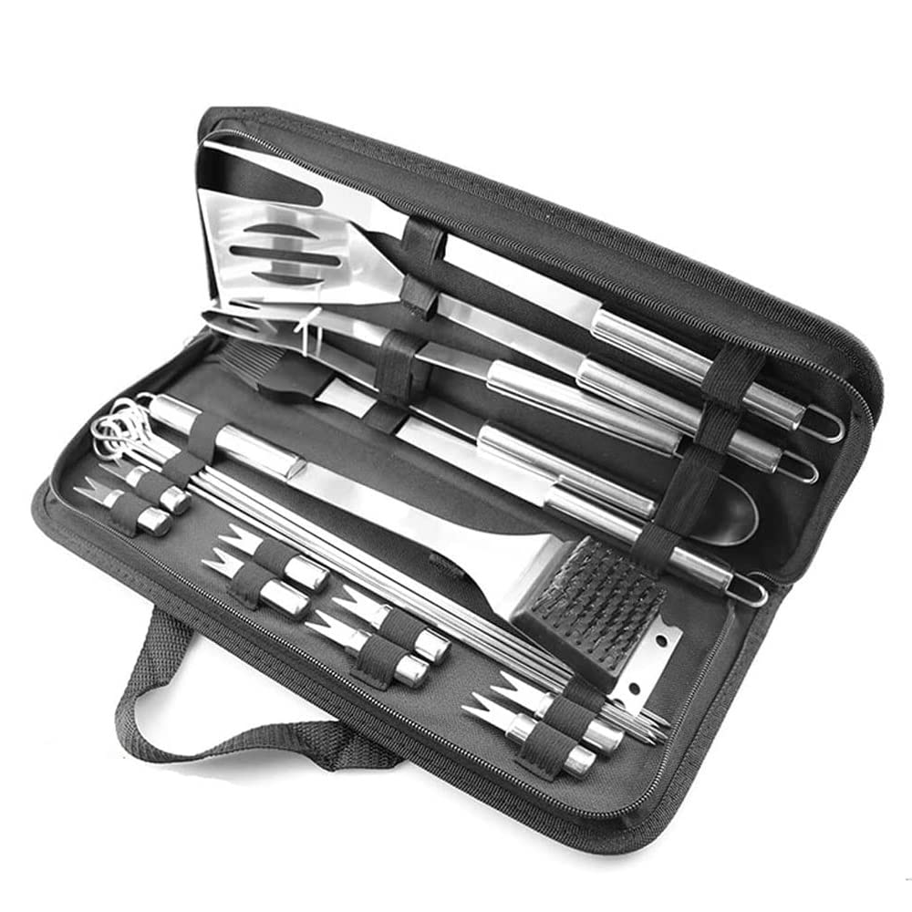 MRKU 20-teiliges Grillset mit 4-in-1-Spatel, Edelstahlspießen, Drahtreinigungsbürste, Grillzange und Maiskolbenhalter, Grillzubehör und Utensilienpaket