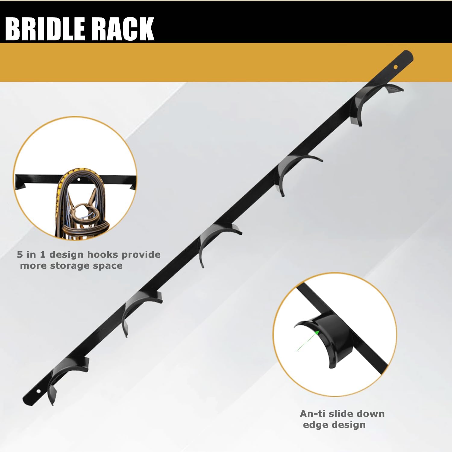 2Pcs Wall Mounted 5 Spot Bridle Rack - Rounded Tack Rack for Hanging Horse Bridles, Halters, Reins - Image 2
