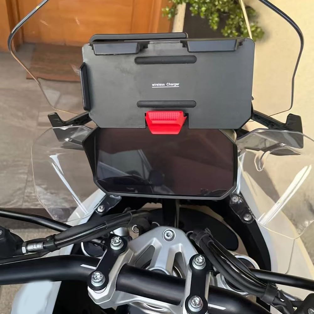 DAZZLEEX Support de téléphone de navigation pour moto BMW avec chargement sans fil 15 W pour R1200GS R1250GS R1300GS IPX6 étanche 10,6 à 16,5 cm (logo rouge)