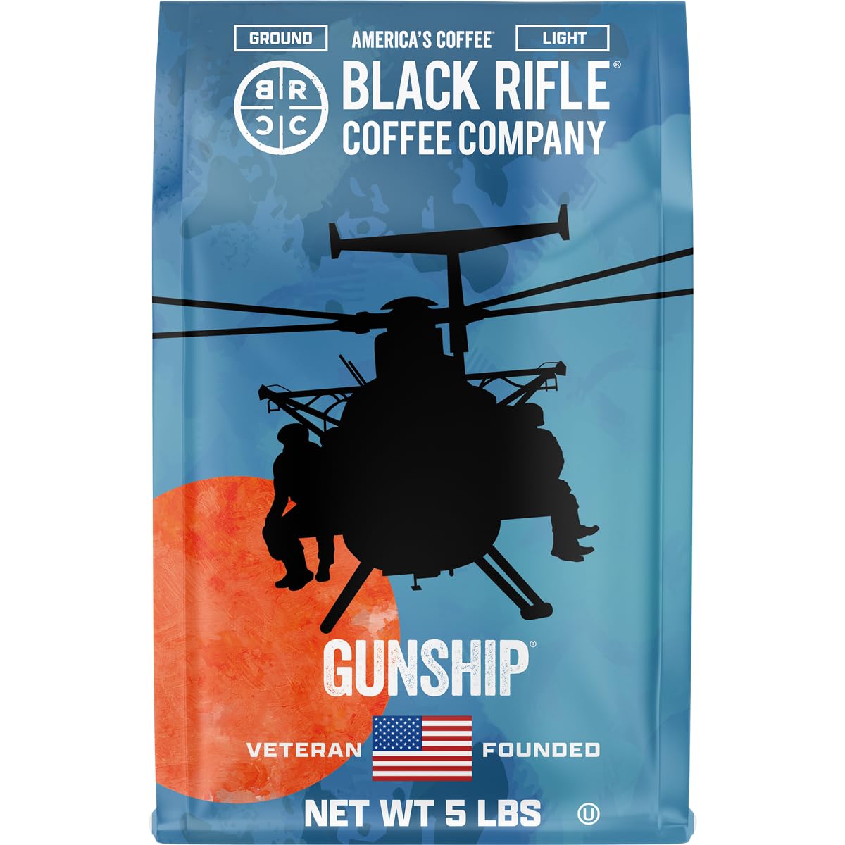 Black Rifle Coffee Gunship - 5 lb Bag, Ground Coffee Light Roast - Roasted Blend Made from Arabica Beans - Colombian & Brazilian Beans - Veteran Founded & American Made