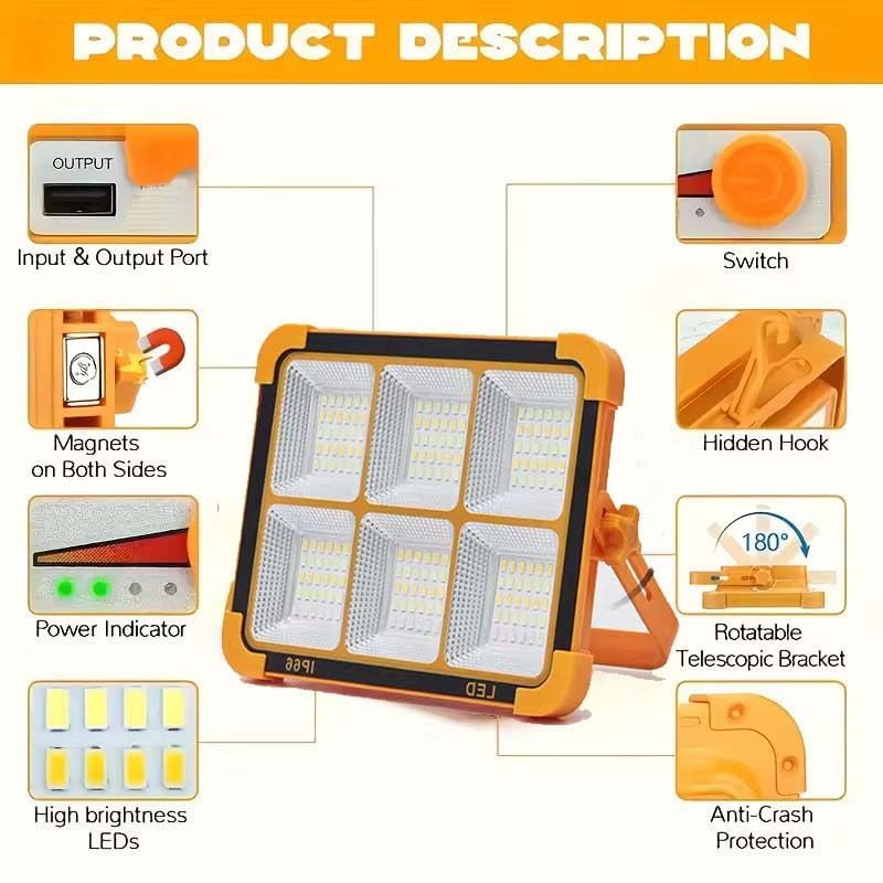 ROCK-TEK 100W Solar LED Flood Light | 16500mAh Rechargeable
