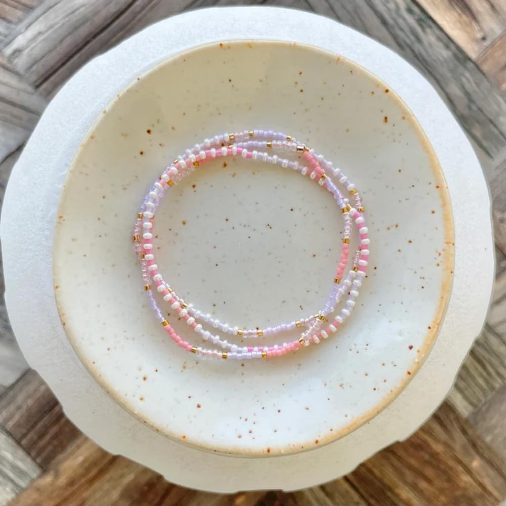 Dainty Gold Pearl Colorful Beaded Stretch Bracelet Stack for Women,3PCS Handmade Bohemian Small Beads Stackable Bracelets Trendy Party Accessories Jewelry Gift - Image 3