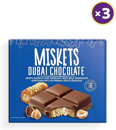 Sütlü Çikolatalı Fındık Dolgulu Dubai Çikolatası 100 gr x 3 Adet