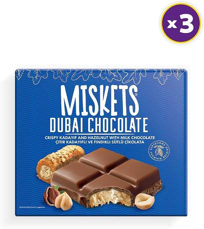 Sütlü Çikolatalı Fındık Dolgulu Dubai Çikolatası 100 gr x 3 Adet
