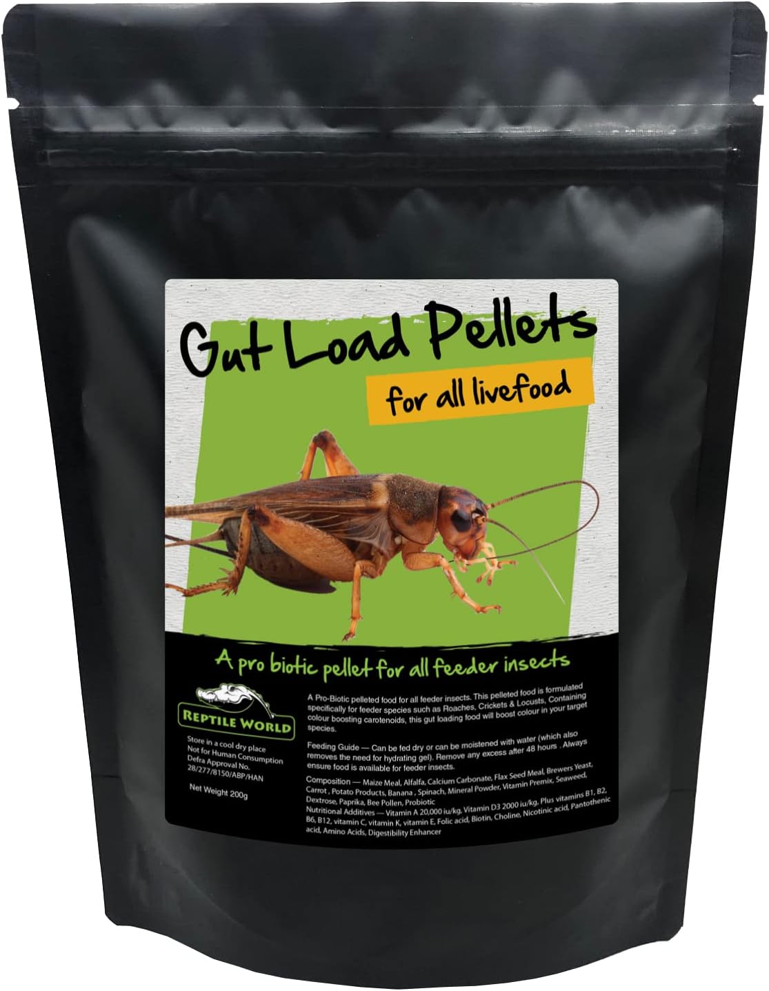 Reptile World Gut Load Pellets 200g Live Food Diet Cricket Locust