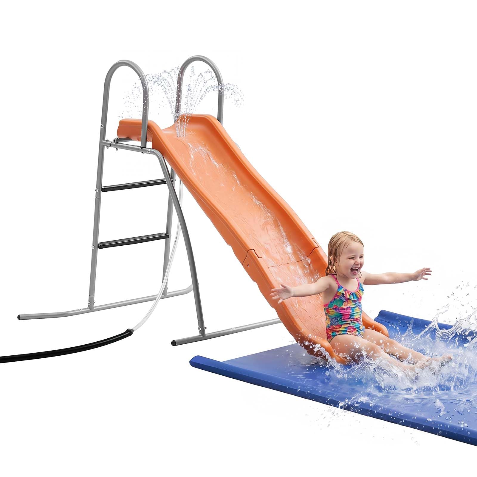 VEVOR Wasserrutsche Freistehend 165 cm Gartenrutsche für Kinder, Poolrutsche mit Integriertem, Verstellbarem Sprinkler, Kletterleiter und Bodenschutzmatte, Kinderrutsche aus Metall und Kunststoff