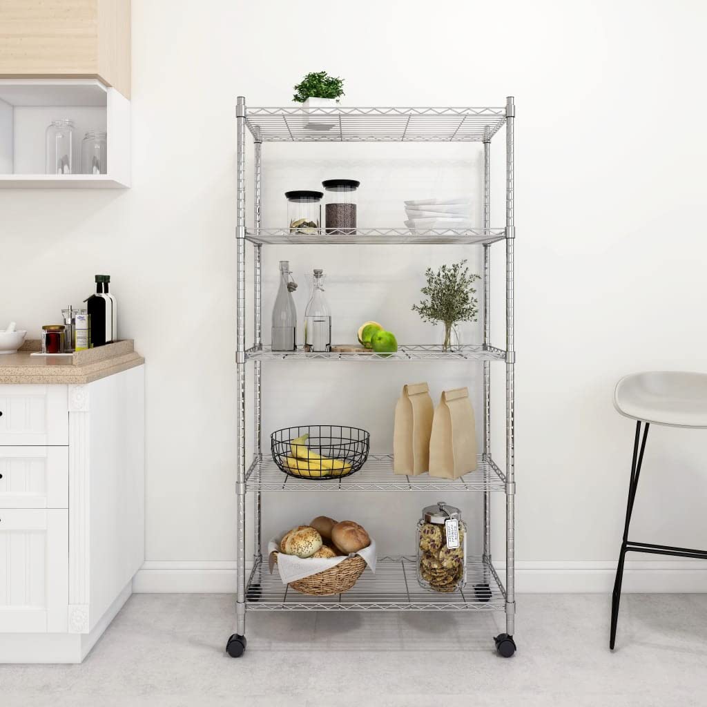 Générique Étagère de Rangement 5 Niveaux Roues 75x35x155 cm Chrome 250 kg,Entreprise & Industrie,Stockage Industriel,Étagères industrielles,324629