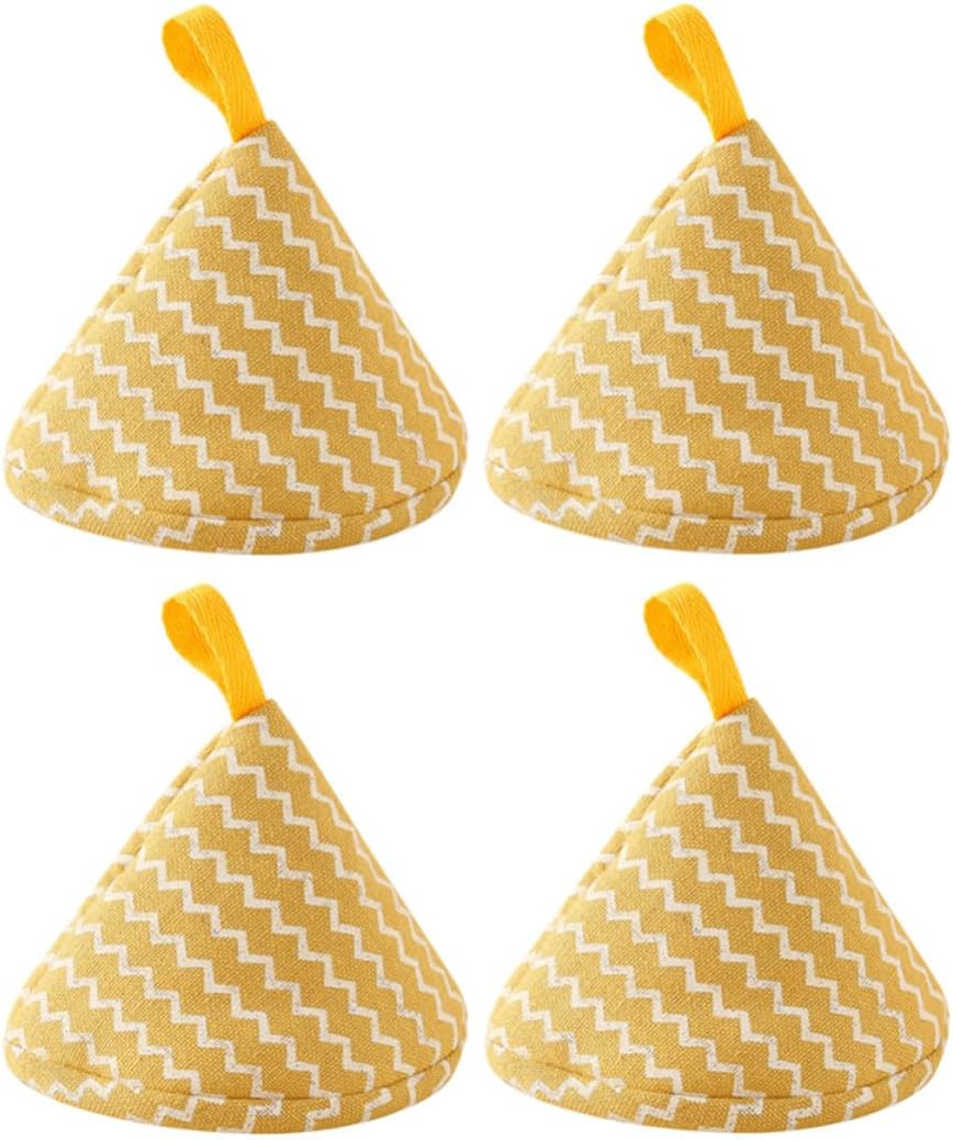 4pcs Yellow Polyester Pot Handle Covers with Rope for Hot Pans