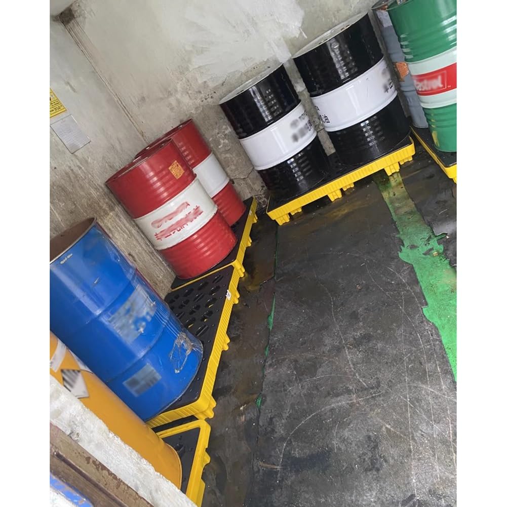 Rygcrud 1PCS Drum Modular Spill Platform, Industrial Polyethylene Sump Tray, Spill Containment Pallet for Garage Warehouse Basement(140 L/130X68X30 CM)