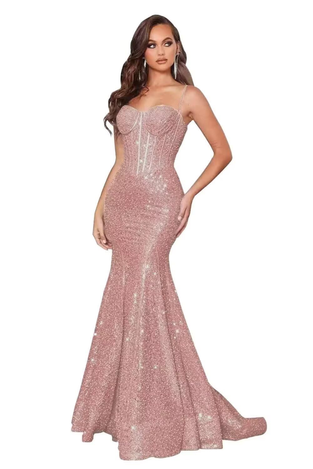Sparkly Sequin Prom Dresses for Women Mermaid Gowns Evening Dresses Spaghetti Straps Bodycon Formal Party Dress