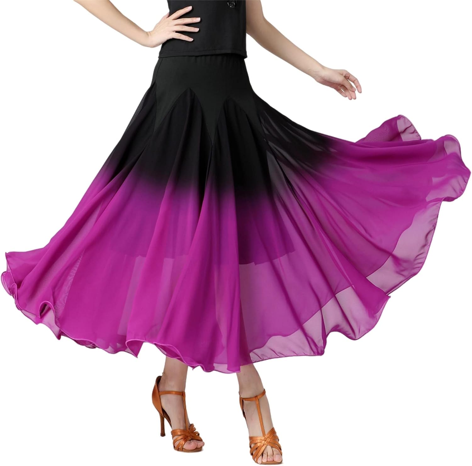 Female Ballroom Swing Skirt - Modern Dance Performance Skirt with Gradient Color, Long