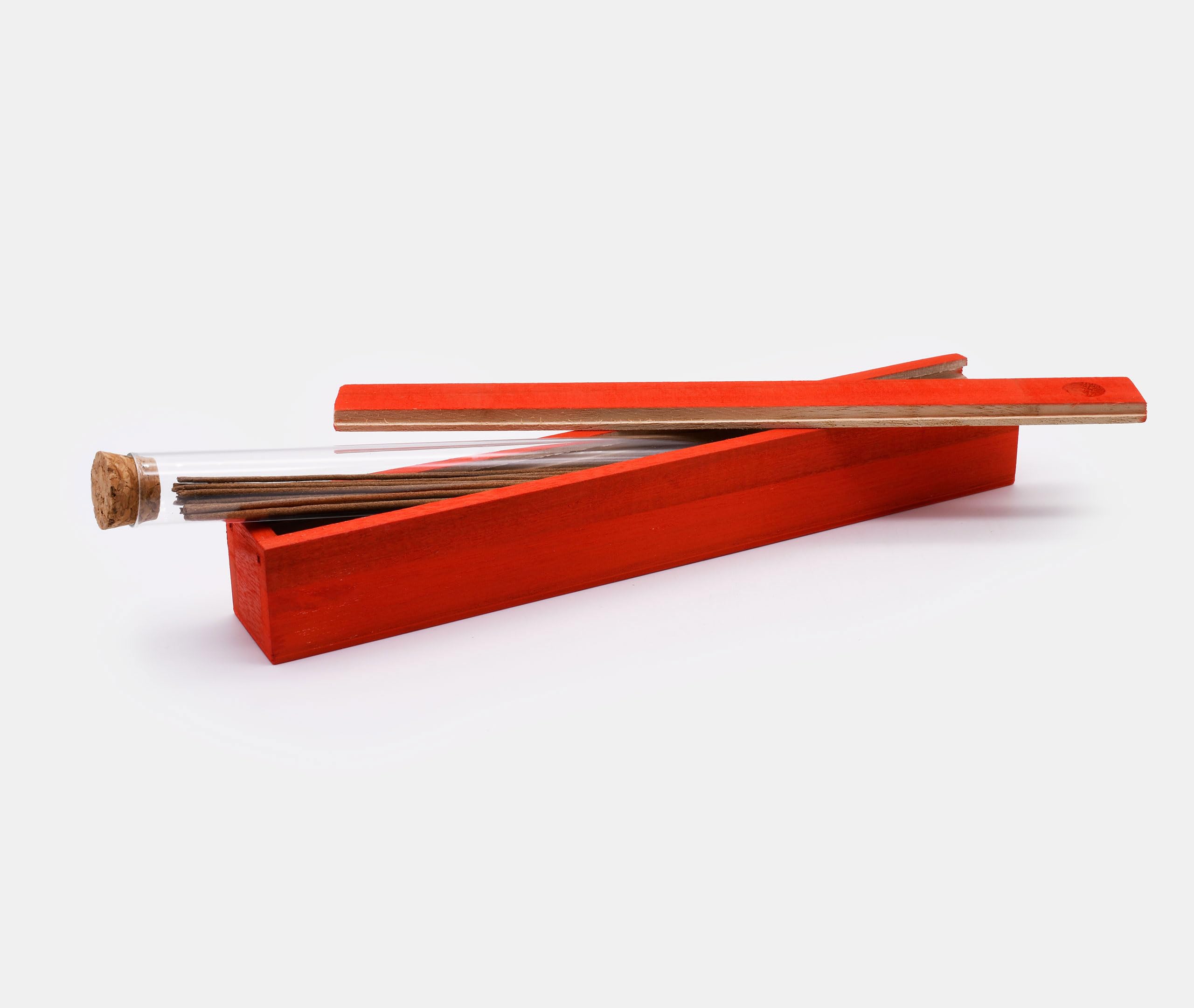 Zen Minded KIN A Touch of Jupi - Bastoncini di incenso cinese di alta qualità, 21 cm, con mandarino naturale e legno di agar in tubo di vetro, con scatola di legno rossa, per meditazione, aromaterapia