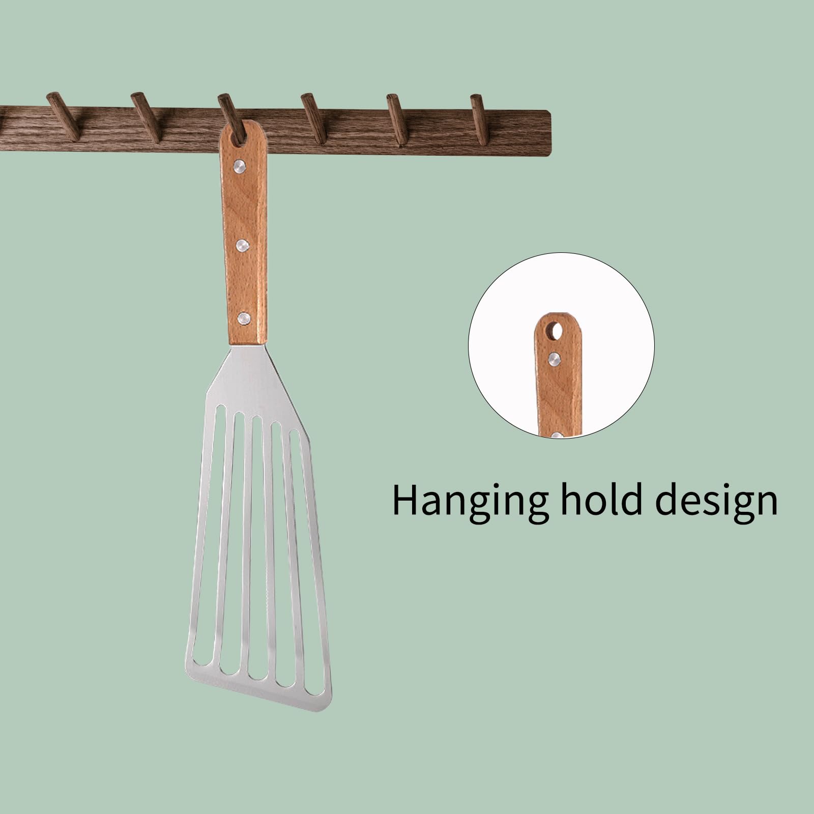 Beijiyi Espátula De Metal Para Sartén De Hierro Fundido, Espátula De Pescado De Acero Inoxidable Con Mango De Madera, Espátula De Cocina Pequeña Para Cocinar Parrilla, Paquete De 3