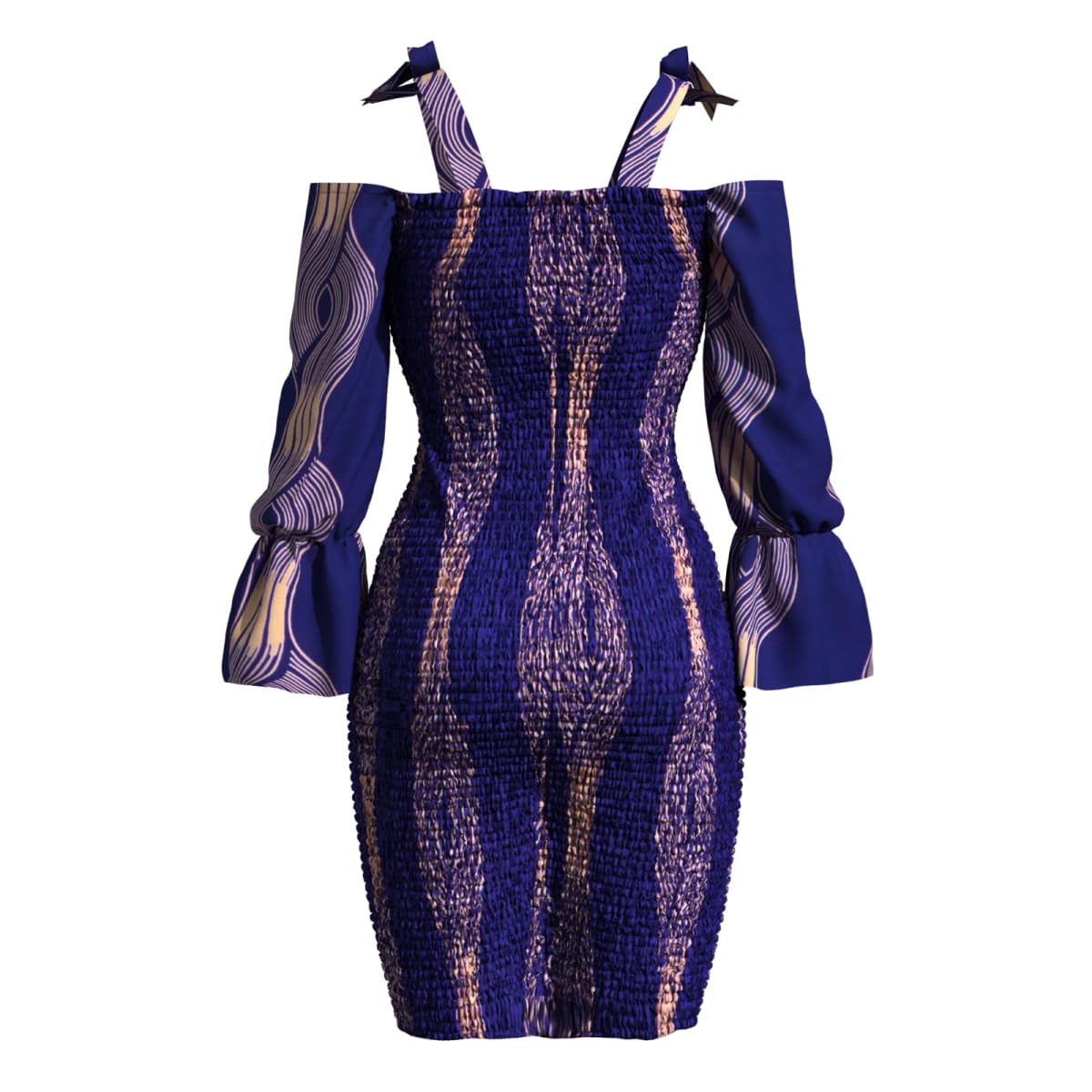 Robe Bodycon imprimé Africain à décolleté Tombant avec Manche évasée