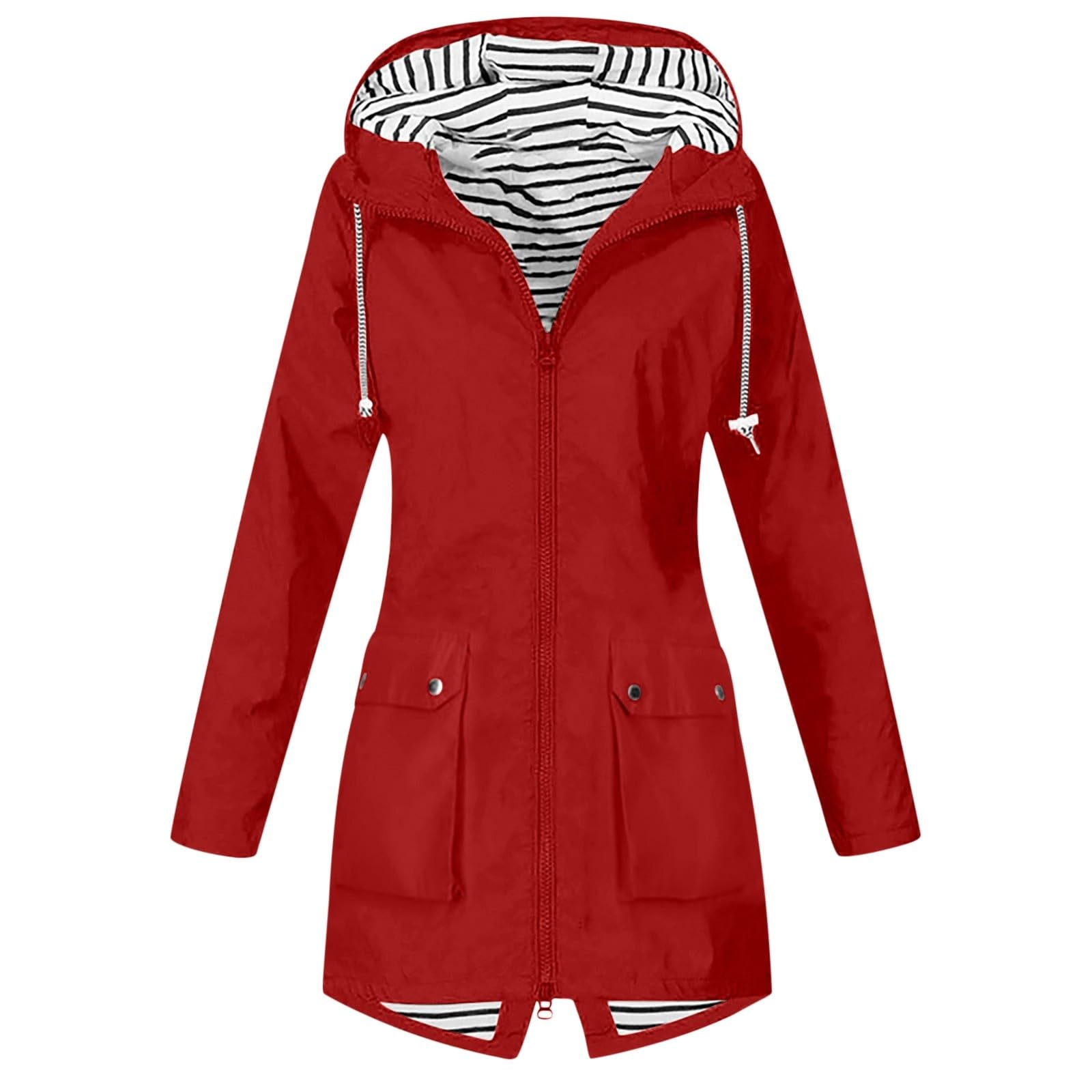 Generisch Chubasquero ligero para mujer con cremallera para mujer, Hardshell para exteriores, con capucha, chaqueta de senderismo, 1 militar