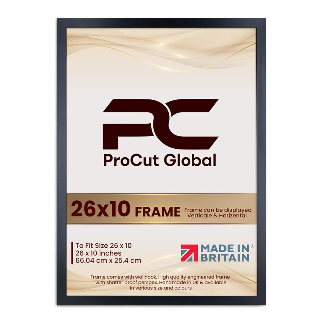 Procut Global 26X10 Matt Black Picture Frames - Modern Wooden Photo Frame with Shatterproof Perspex for Wall or Tabletop - Perfect for Posters, Certificates, Prints - Sizes & Colors Available