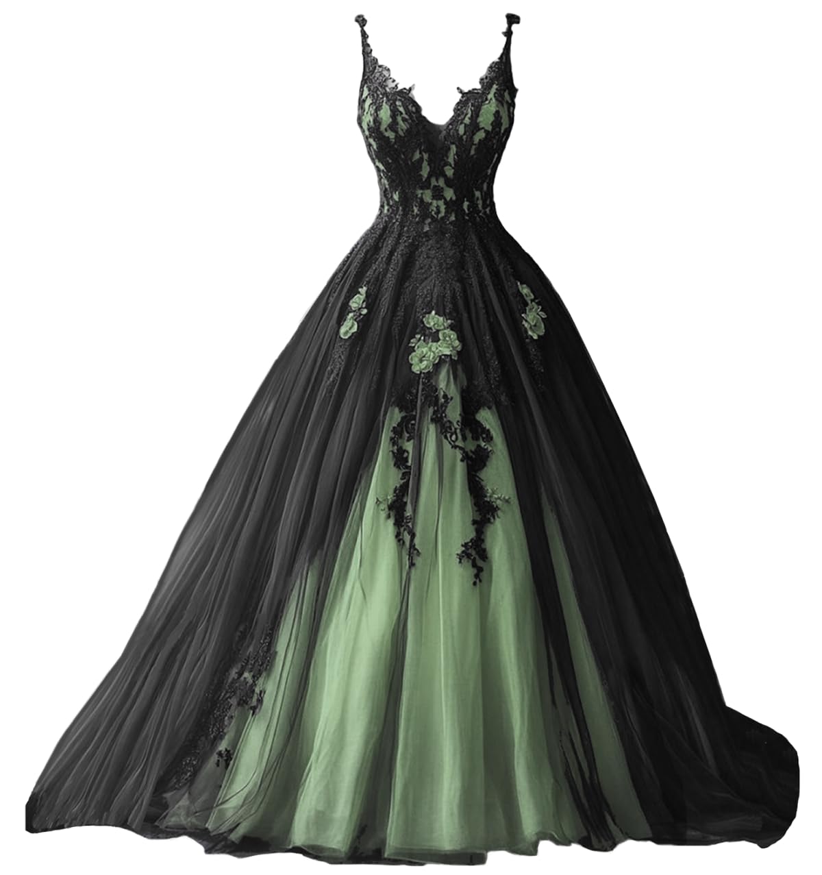 TRHTX Spaghetti Straps Wedding Dresses for Bride Layered Tulle Gothic Black Bridal Gowns Lace Applique Wedding Gowns