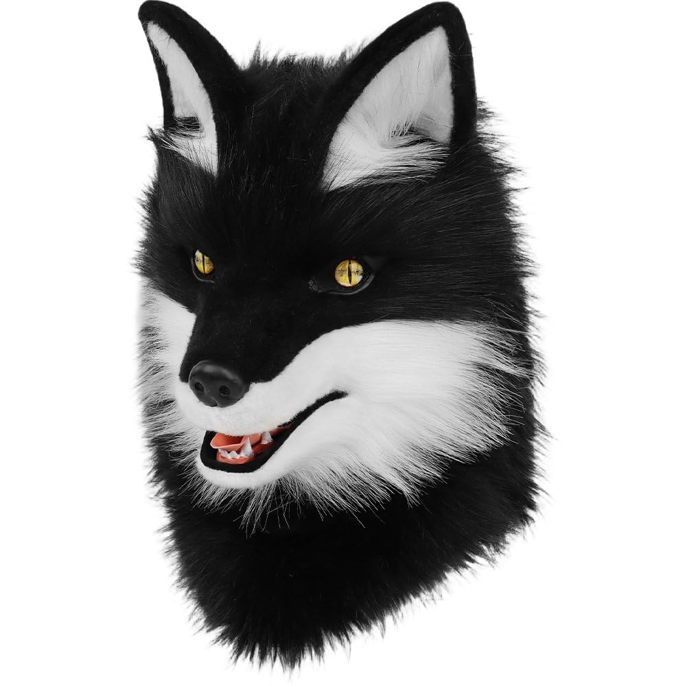 Sofezdo Animal Mask Plush Dog Full Head Therian Masks Fluffy Anime Cosplay Mask for Halloween Masquerade Props