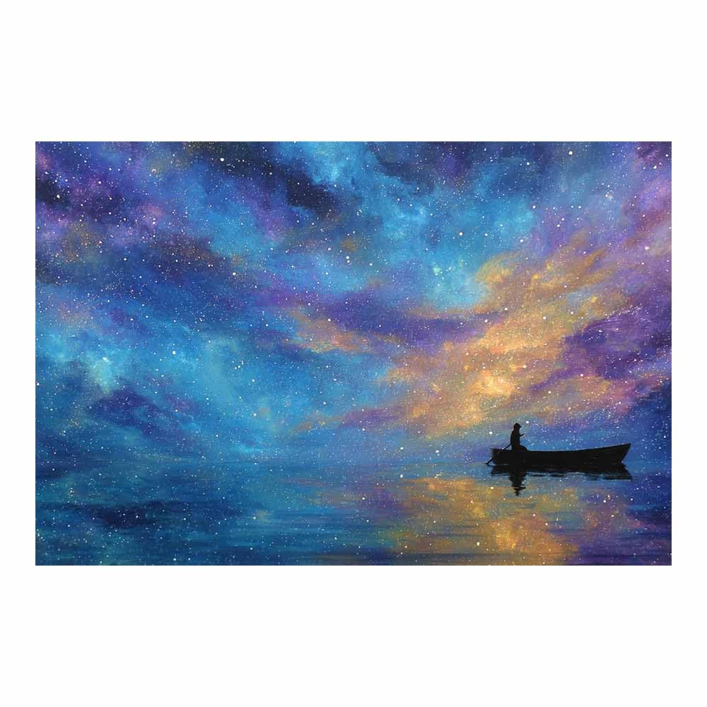 HOQIU Canvas Wall Art Starry Night Boats canvas art, art print, house decor, bedroom wall decor above bed, prints for living room.(Multicolor)-60x80cm Unframed