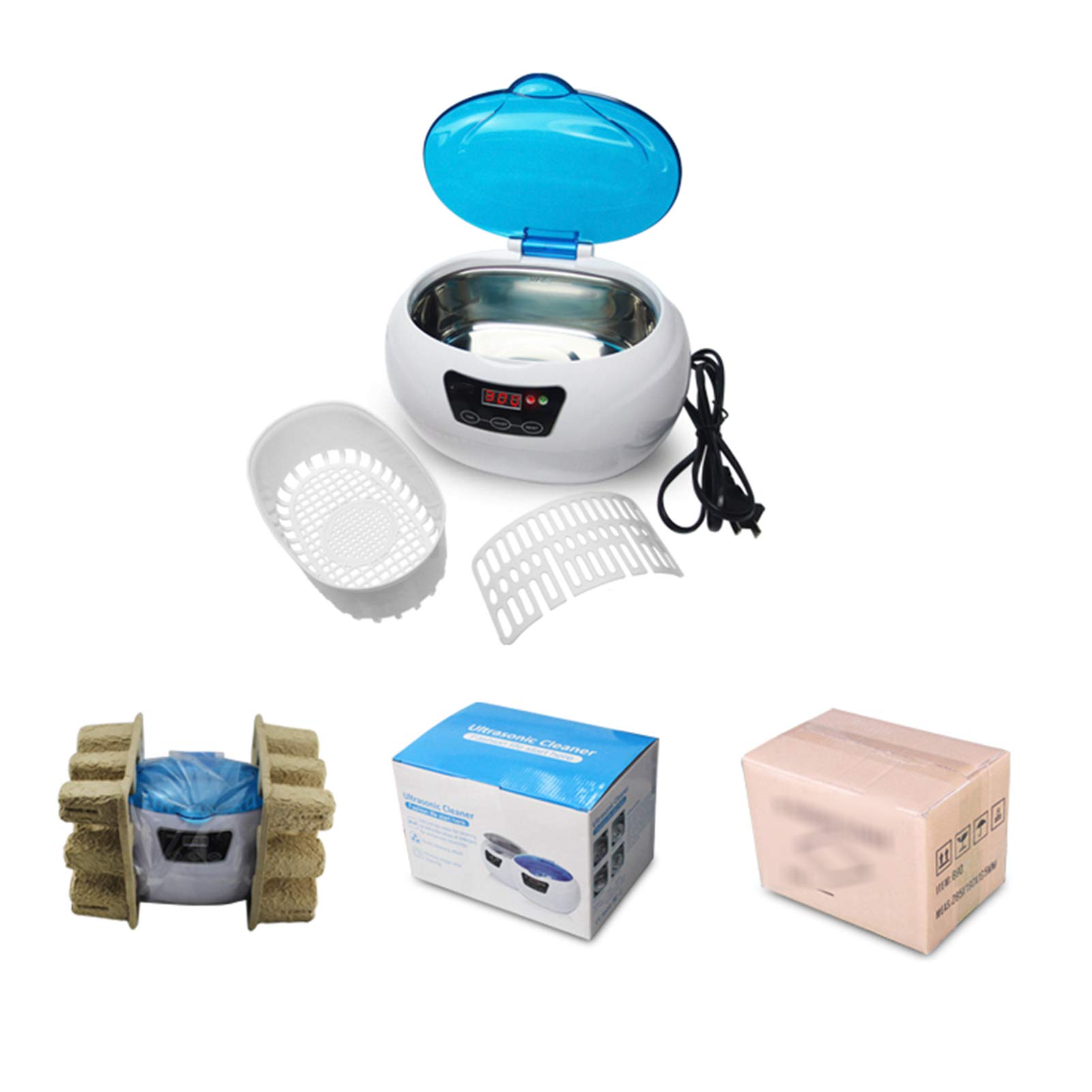 JHM-Limpiador Ultrasónico Gafas Profesional 600Ml,Limpiador de Baño de Joyería Ultrasónico 43Khz con Canasta de Limpieza Soporte para Reloj Temporizador Digital