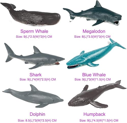 Miniatura 2 de Flormoon - Juego de 4 figuras de animales marinos de plástico realistas, incluye cachaloto, megalodón, etc. Proyecto científico, juguetes educativos