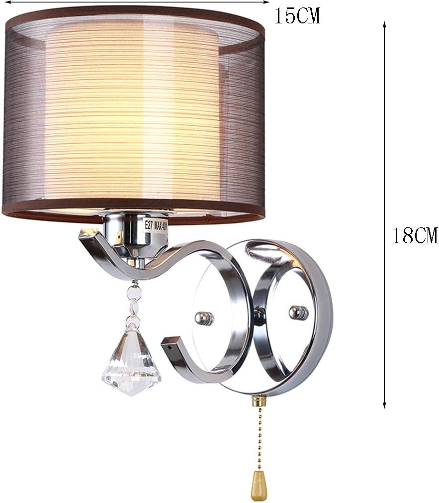 Wall Lamp Pull Chain Switch E27 Modern Minimalist Metal Living Room Bedroom Bedside Hotel Brushed Fabric Shade Wall Sconces