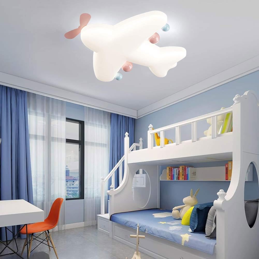 Acrylic Cartoon Airplane Ceiling Lamp Children's Room Creative Aircraft LED Flush Ceiling Light Stepless Dimming for Kindergarten Children Bedroom Kids Room Study Room, White