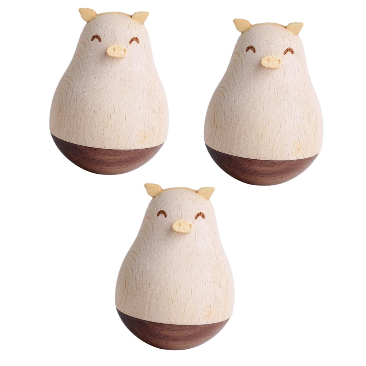 Figurine Tumbler Animale Bois Abaodam Cochon 3 Pièces Jouet Éducatif et Décor de Bureau