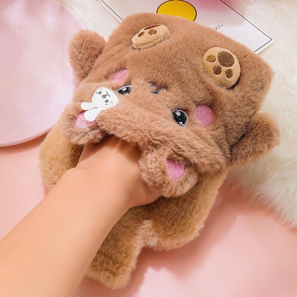 Rubber Hot Water Bottle with Soft Removable Plush Cover, 400ML Hot Water Bag for Pain Relief Headaches Cramps and Winter Warmth