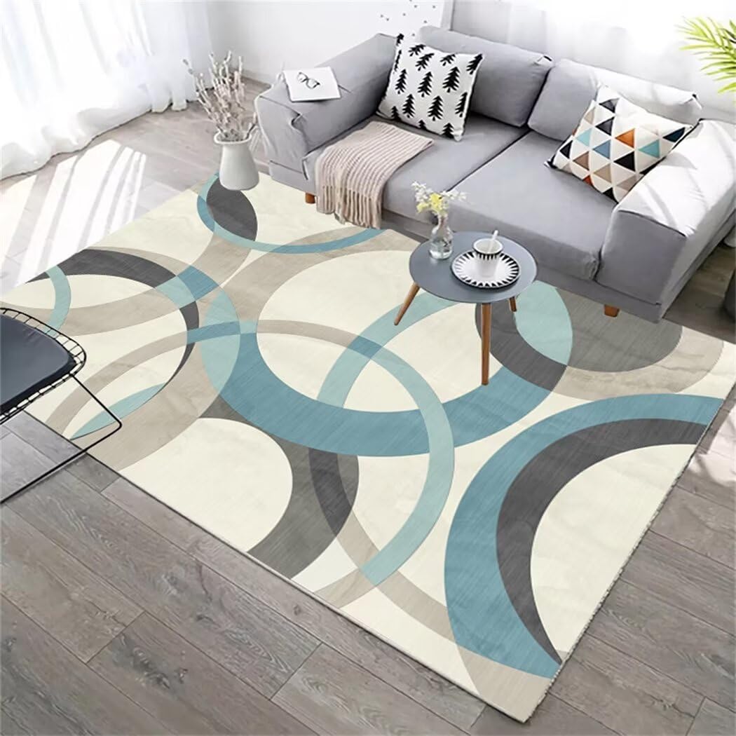 Tapis bleu 80x160cm géométrique moderne antidérapant pour salon et chambre