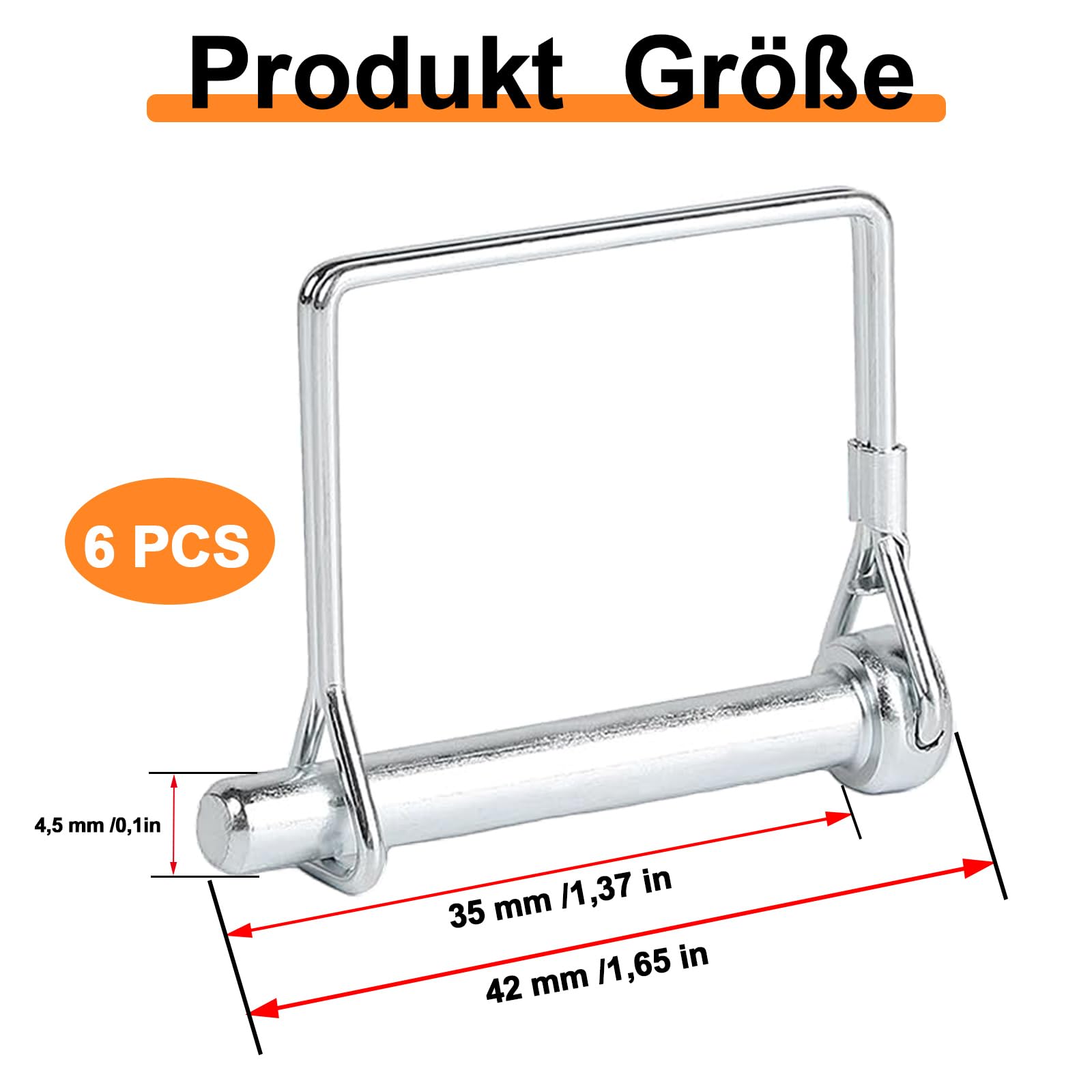Perno di sicurezza 6 pezzi, coppiglie quadrate rettangolari, 4,5x35 mm Perno di accoppiamento, bullone di sicurezza, coppiglie per tubi con chiusura a scatto, per rimorchi agricoli, fattorie, giardini