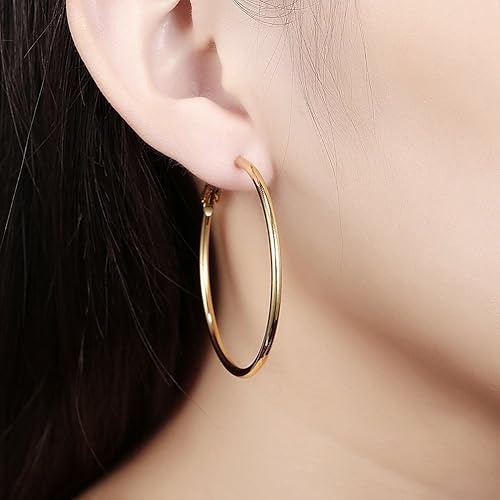 Miniatura 2 de Aretes de aro de oro, aretes redondos chapados en oro de 18 quilates para mujer