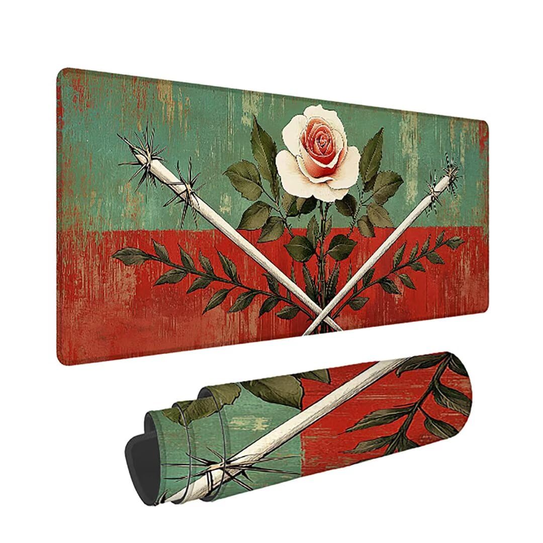 Podkładka pod mysz XXL Flower - 1400x600x3mm - Retro duża mata na biurko z przeszytymi krawędziami Wodoodporna antypoślizgowa do PC, laptopa poprawia precyzję i szybkość. -36292