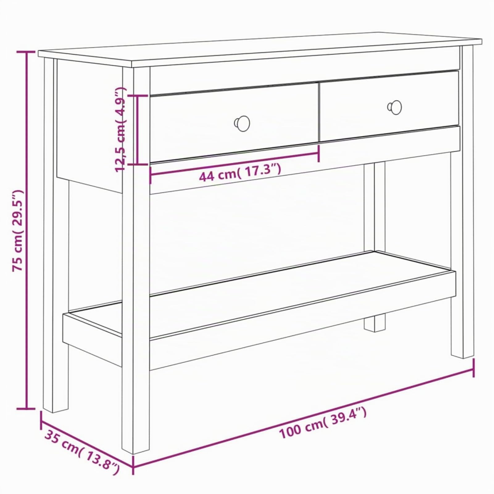 Homgoday Mesa Consola Recibidor Mueble de Entrada Estrecha Clásica Grande Mesa Auxiliar para Pasillo Comedor Mesa Consola de Madera Maciza de Pino Blanco 100x35x75 cm