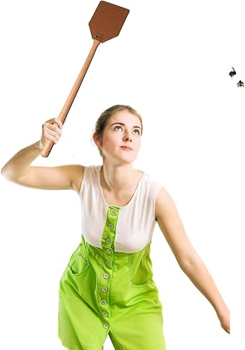 Miniatura 4 de Matamoscas de piel sintética para moscas de alta resistencia, control de avispas y mosquitos, diseño rústico, 19.48 pulgadas, con mango largo de