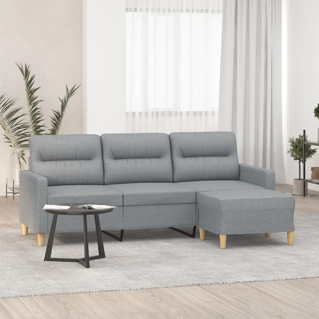 GuyAna Sofá de 3 plazas con Taburete de Tela Gris Claro 180 cm Sofa Chaise Longue Barato Sofa Tres Plazas
