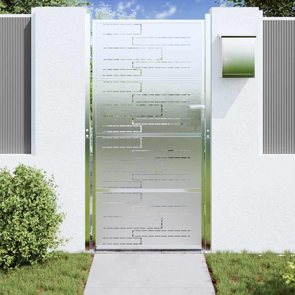 Brama ogrodowa z zamkiem ze stali nierdzewnej, srebrna, 96 x 200 cm, odporna na warunki atmosferyczne, stabilna furtka z zamknięciem ryglowym, nowoczesna ochrona przed wzrokiem i bezpieczeństwem
