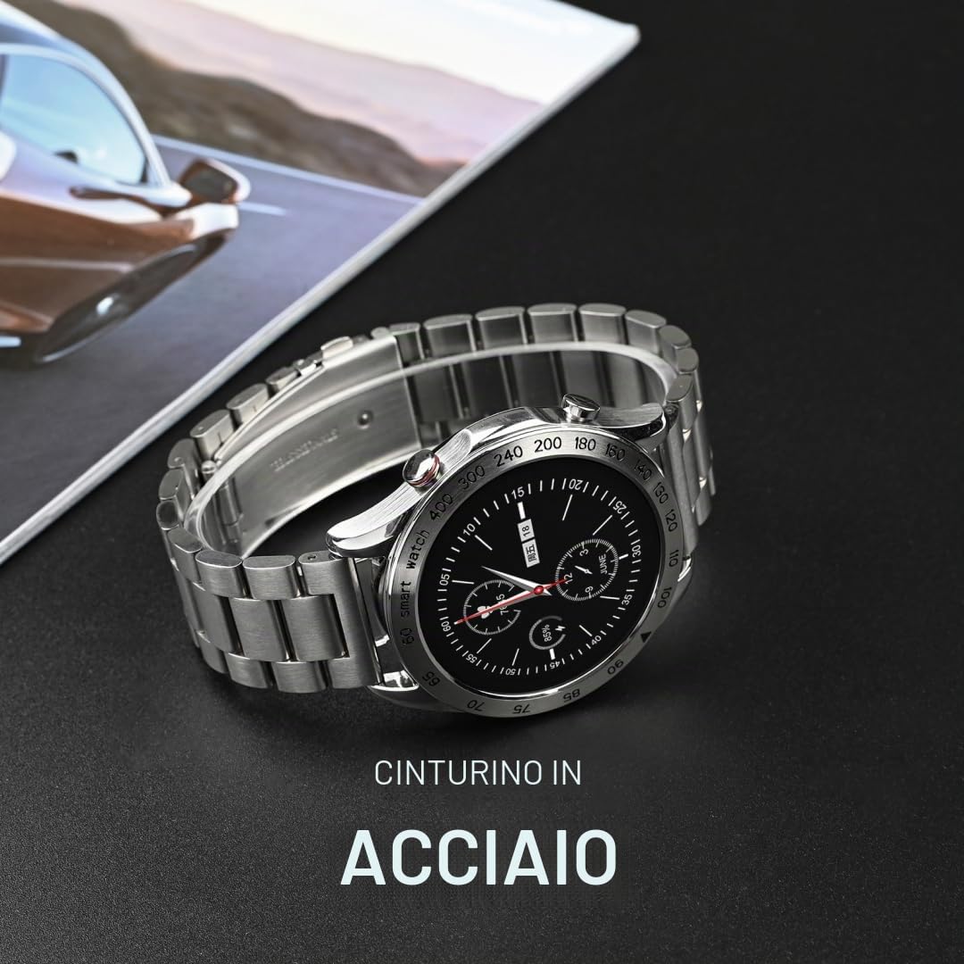 HiFuture FutureGo Pro Smartwatch Uomo: Acciaio 1.32 inossidabile Orologio Fitness con Contapassi Cardiofrequenzimetro, 24 Modalit Sportivo, Impermeabile 3ATM per Android e iOS