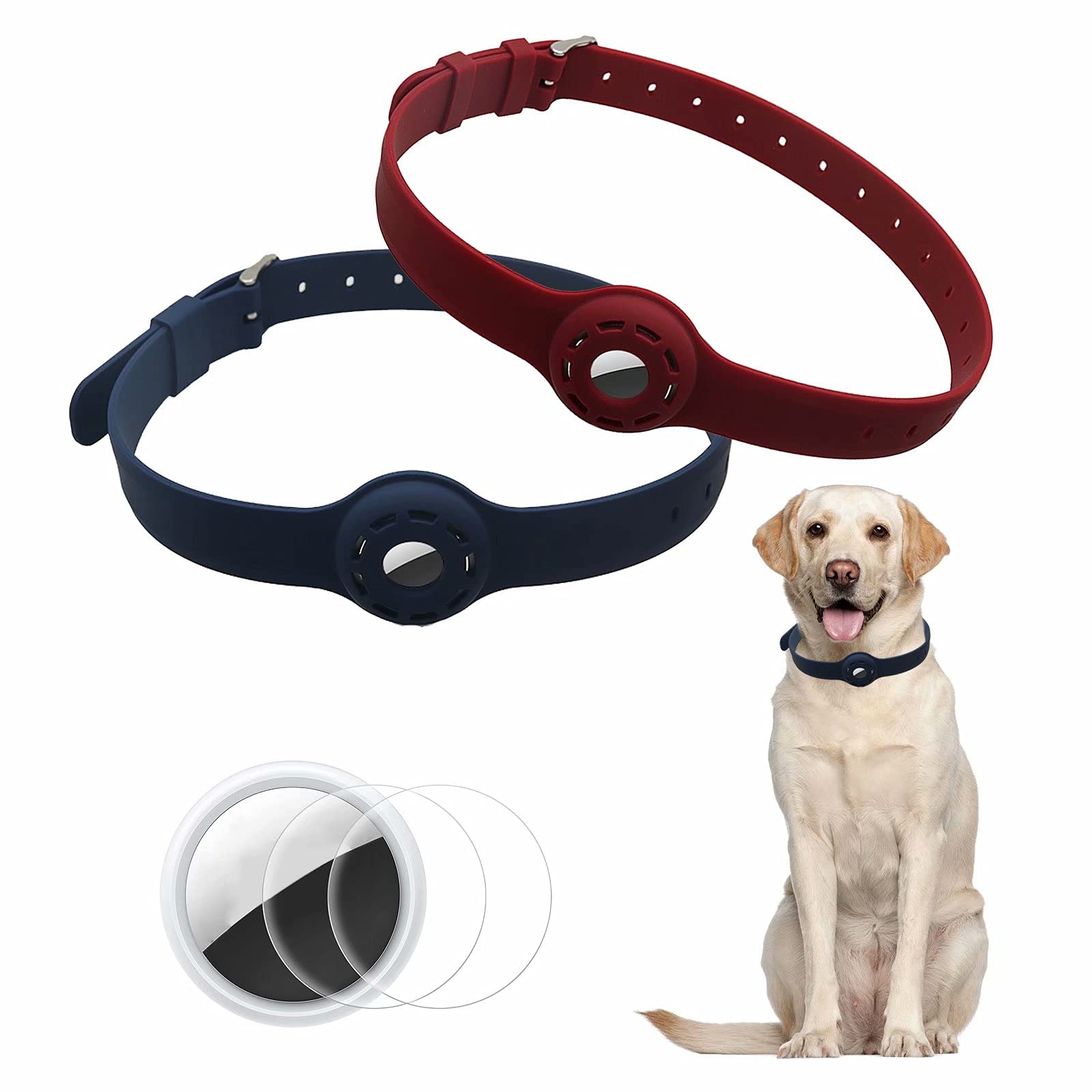 Silicone Dog Cat Collar with Apple Airtag Case,GPS Tracking Pet Collar,Silicone Protective Case Lightweight Soft Anti-Scratch Anti-Lost