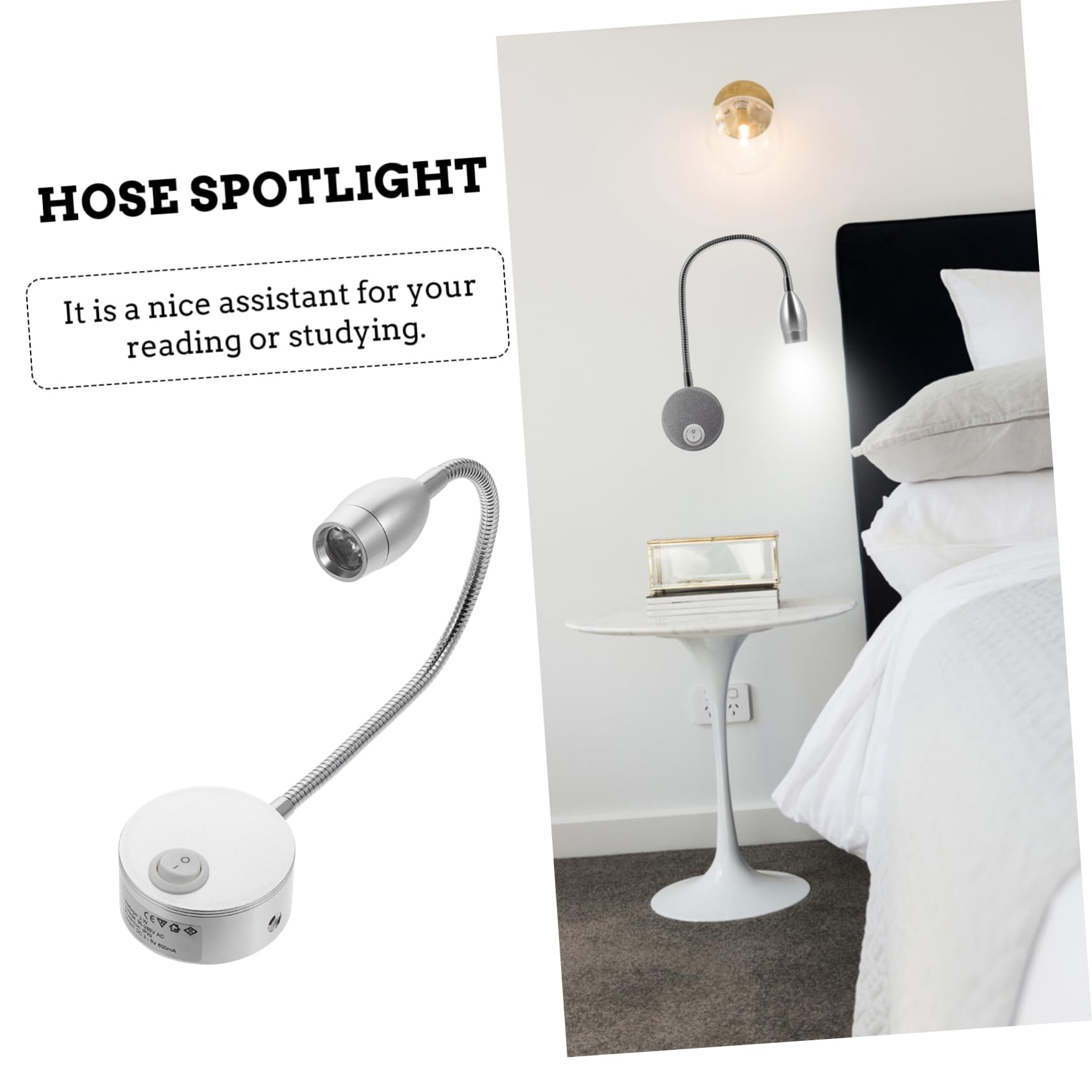 Lurrose Spotlight Lamp for Reading Hose-Mounted Bedside Light Hotel Bedroom Use