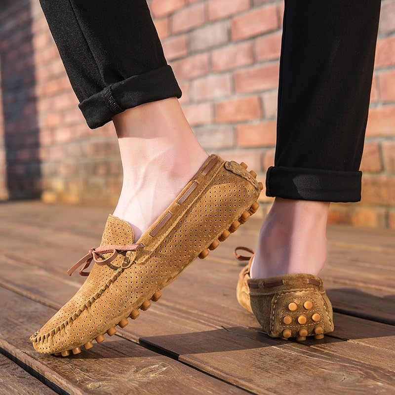 Men's Loafers Perforated Suede Driving Boatshoes Moccasins Shoes Lightweight Flexible Comfortable Classic Wedding Slip-ons3