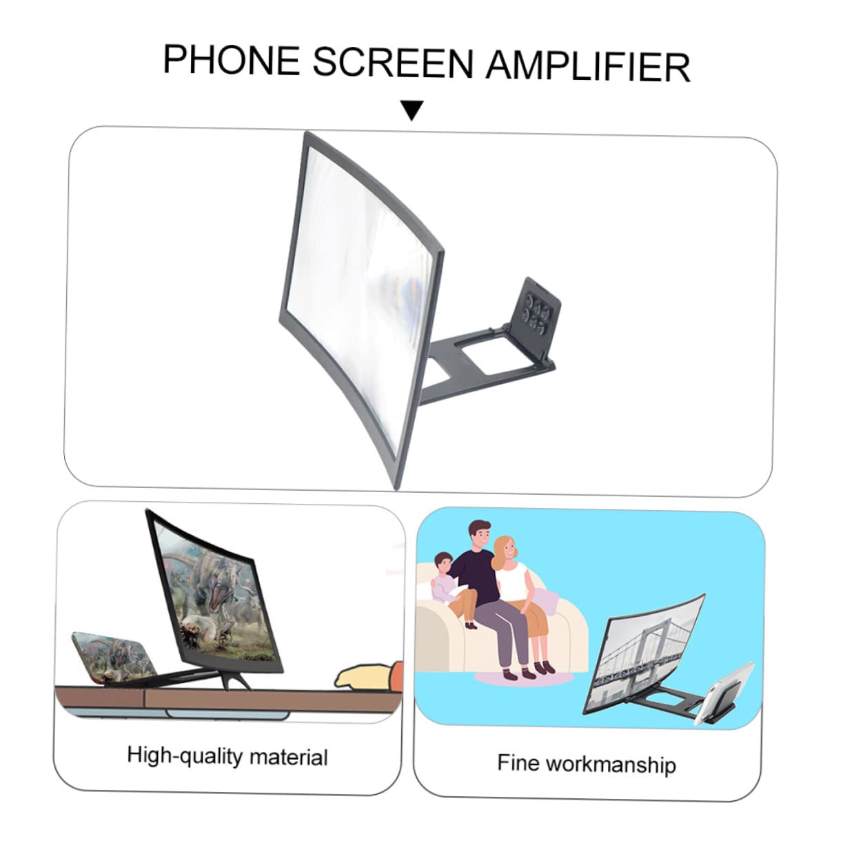 Amplificateur ÉCran TéLéPhone Portable Loupe 3D IncurvéE en Acrylique Abs Support Mobile Anti-Chute Facile À Utiliser pour Seniors Enfants