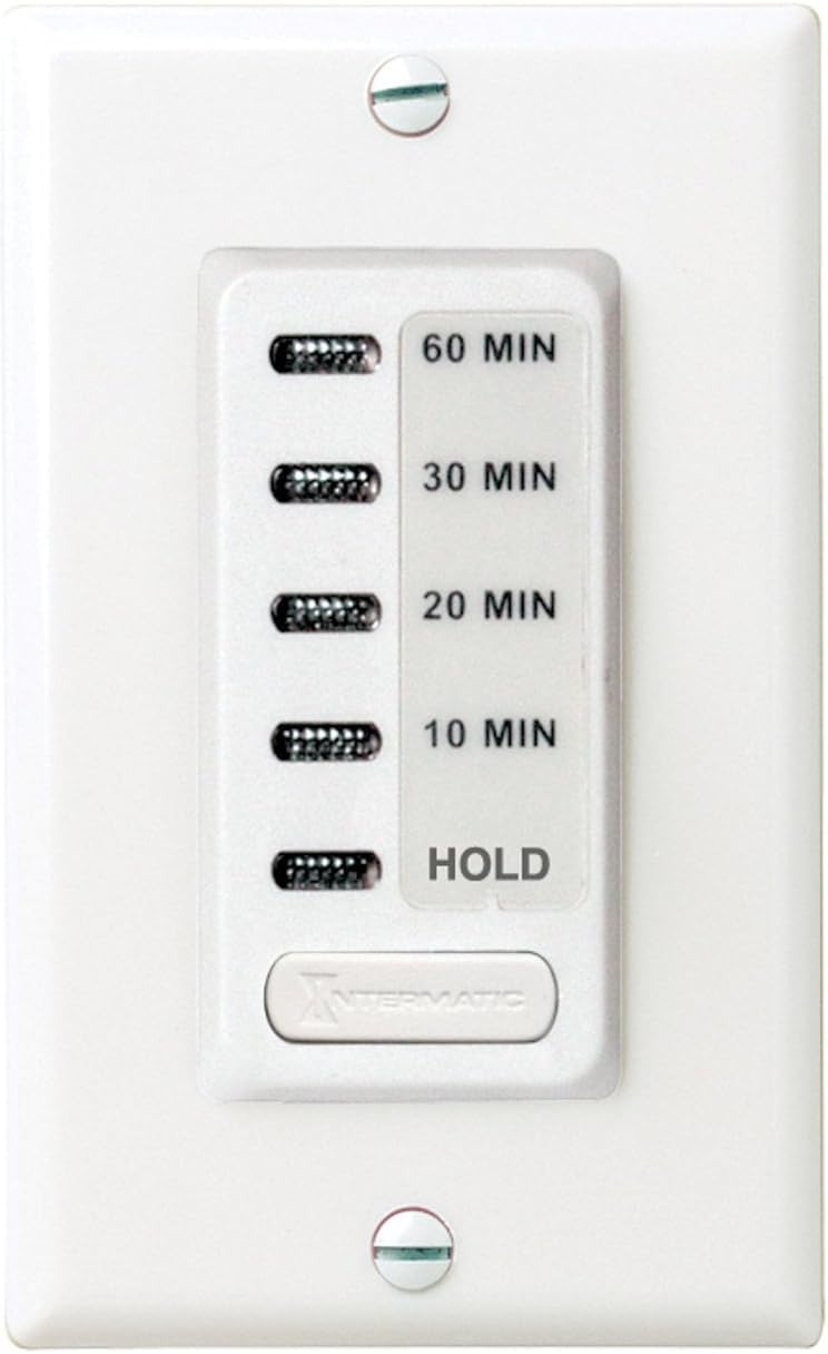 Intermatic EI210W Electronic 10, 20, 30, 60 Minute Auto-Off Timer - Easy Operation, Silent Functionality, Easy Installation, White Finish - Versatile Home Timer Switch for Lights, Fans, Appliances