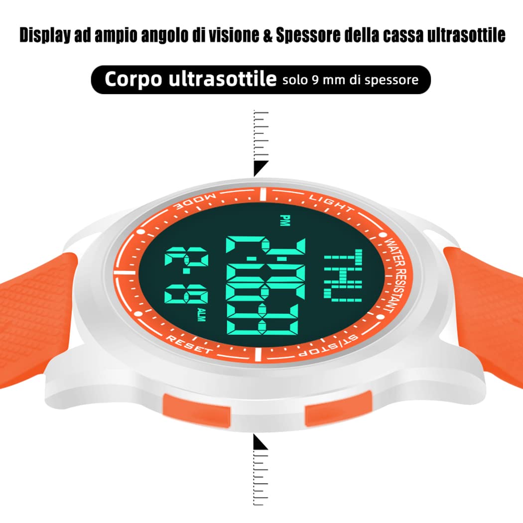 WIFORT Orologio Digitale da Polso, Orologio Sportivo Uomo Donna Impermeabile 5ATM Con Retroilluminazione a LED, Cronometro, Sveglia e Timer, Ultra-sottile Watches Unisex