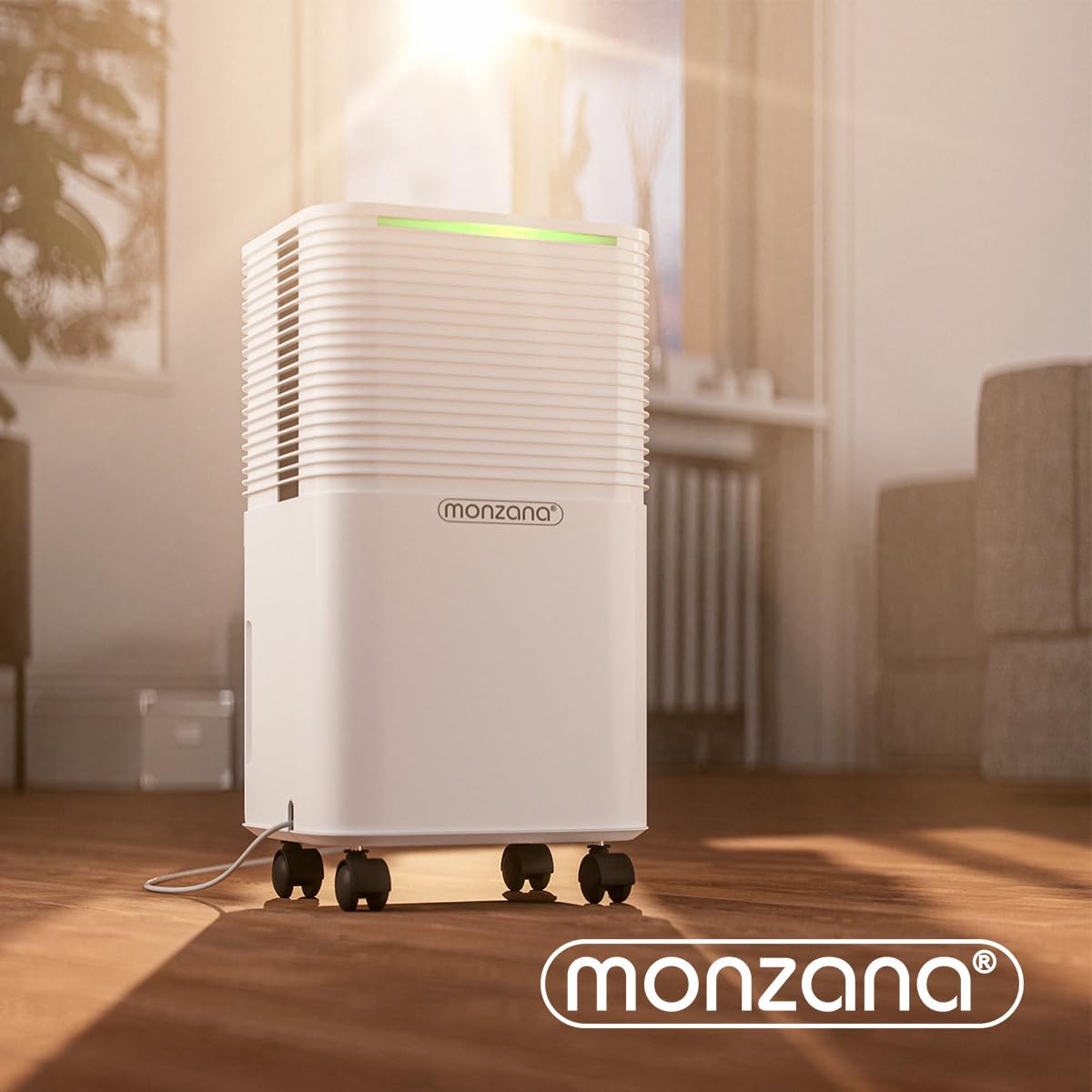 MONZANA® Deshumidificador Eléctrico 12L/día Habitaciones 15–20m² Pantalla LED Purificador Aire Temporizador 24h Ruedas Antihumedad Hogar Oficina